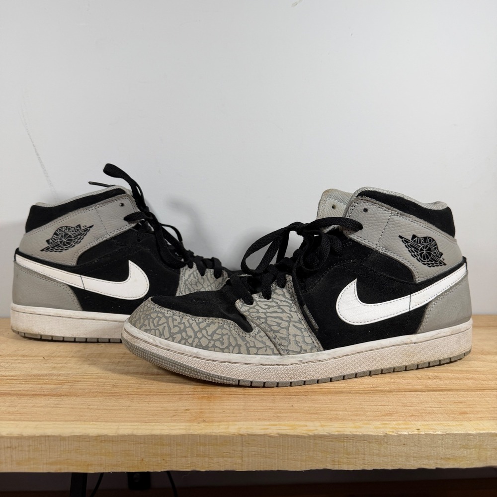 Nike Air Jordan 1 Mid Mens 10.5 Black Grey Elephant Print DM1200-016 Sneakers